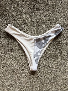 White Dragon-Print High-Cut Bikini Bottom